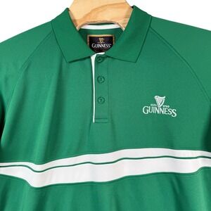 Guinness Polo‎ Shirt Mens 2XL Green White Stripe Harp Logo Athletic Golf Beer
